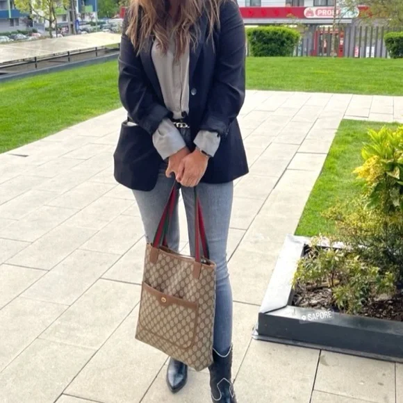 Gucci authentic brown monogram coated canvas tote bag ribbon handles - Picture 5 of 16